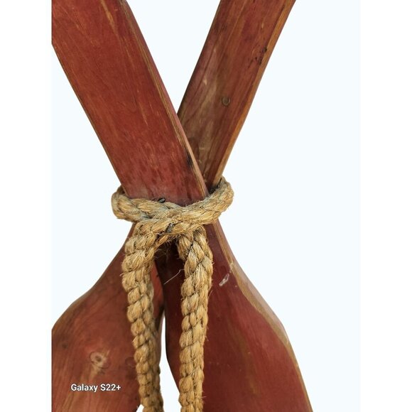 Decorative Rustic Wooden Oar Paddle Set With Rope Accent Red & Natural Wood Fini - Picture 2 of 10